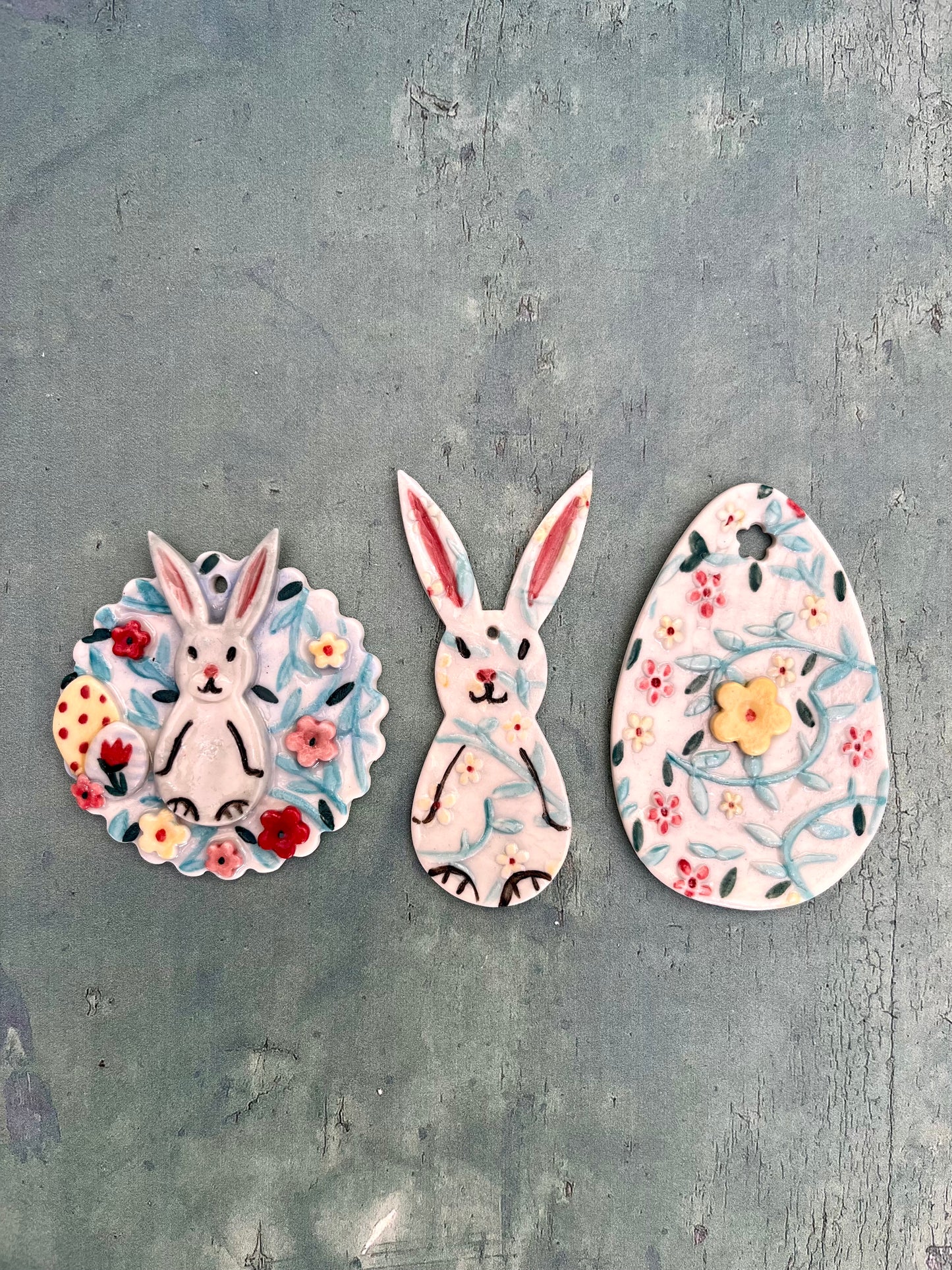 Easter decorations - hanging sets of porcelain eggs & bunnies